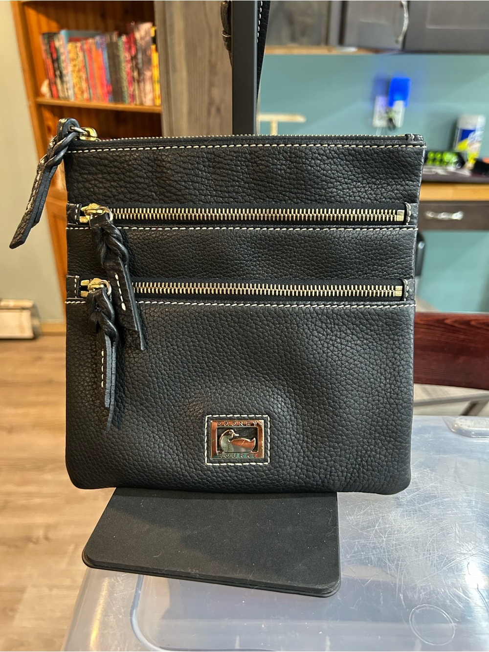 Dooney & Bourke Black Pebbled Leather Double Zip In the front Crossbody